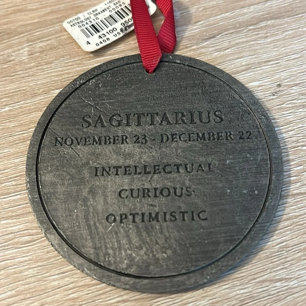 Astrology Sagittarius Pewter Metal Round Ornament with Ribbon for Hanging
